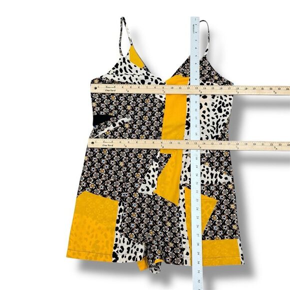Topshop Patchwork Floral Animal Print Crepe Romper Yellow Black 6 - Picture 13 of 14